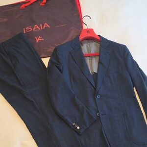 Isaia Capri Blue Plaid Men's Suit 56 IT, 46 US, 2 Button Summer Weight